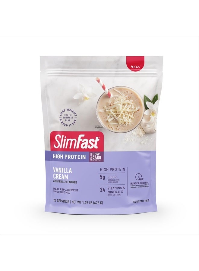 SlimFast High Protein Meal Replacement Powder, 26 Servings, Advanced Nutrition Smoothie Mix with Vitamin and Mineral Blend, Gluten Free, Vanilla Cream, 1.53 Pounds - Image 1