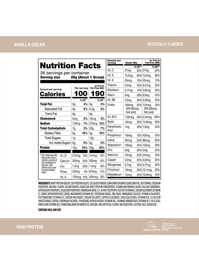 SlimFast High Protein Meal Replacement Powder, 26 Servings, Advanced Nutrition Smoothie Mix with Vitamin and Mineral Blend, Gluten Free, Vanilla Cream, 1.53 Pounds - Image 3