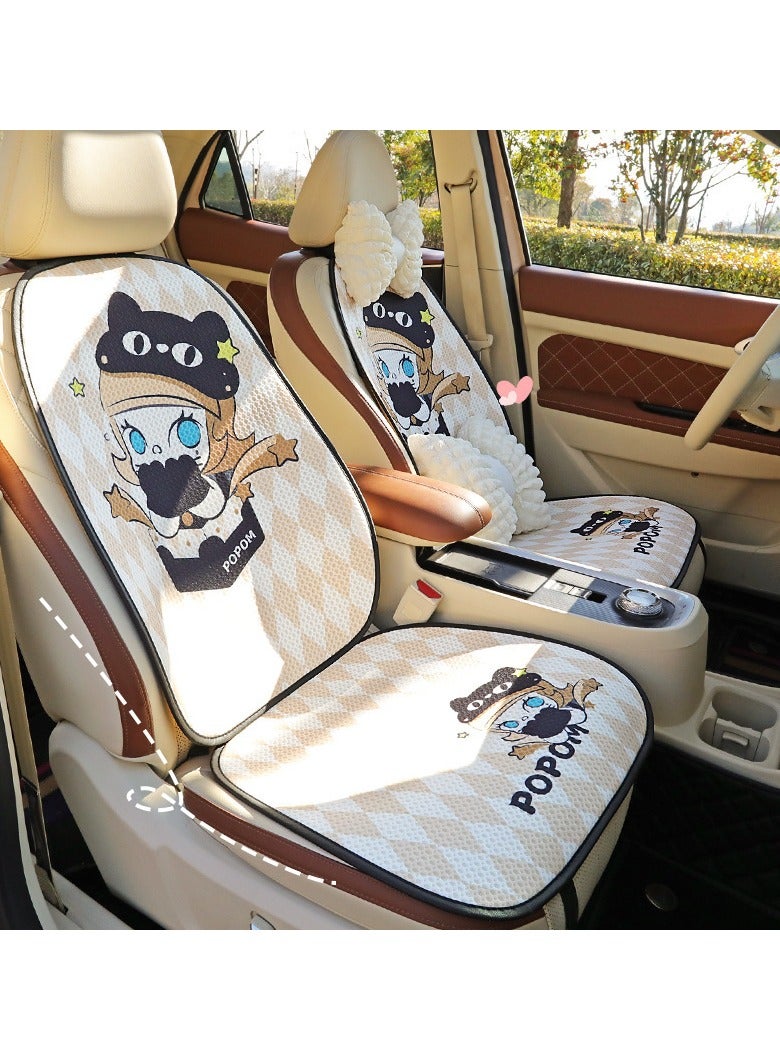 عام وسادة مقعد السيارة من حرير الثلج، مزينة برسومات كرتونية، وسادة دعم خلفية للسيارة من Bubble Mart، تناسب جميع الفصول، وسادة مقعد دافئة وقابلة للتنفس - Image 1