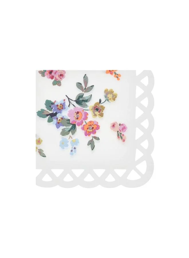 Basketweave Floral Large Napkins - Pack of 16 Paper Napkins with Scalloped Edge & Cut-Out Basketweave Border, Elegant Garden Lunch & Tea Party