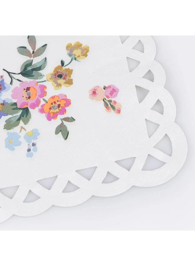 Meri Meri  Basketweave Floral Large Napkins - Pack of 16 Paper Napkins with Scalloped Edge & Cut-Out Basketweave Border, Elegant Garden Lunch & Tea Party  | Best Price UAE