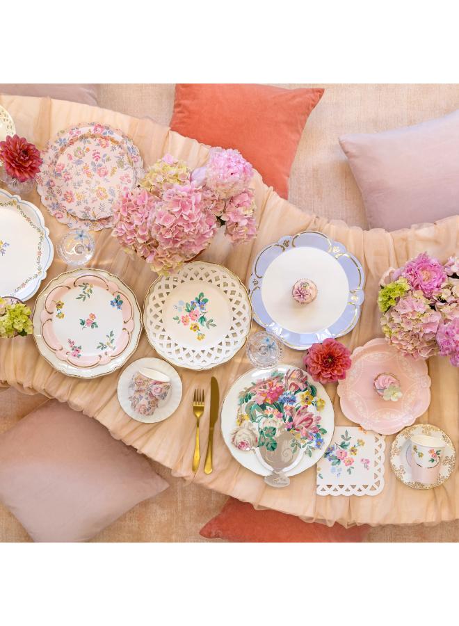 Meri Meri Basketweave Floral Large Napkins - Pack of 16 Paper Napkins with Scalloped Edge & Cut-Out Basketweave Border, Elegant Garden Lunch & Tea Party - Image 2