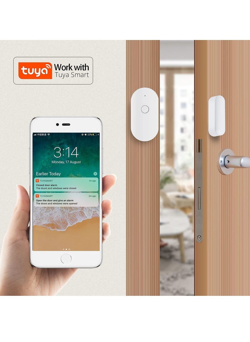Excefore - WiFi Door Window Alarm Sensor with Magnetic Sensor, Wireless Door Window Contact Opening Security Alarm Compatible with Alexa Google Home, Tuya App Pushes Notification to Mobile Phone, No siren - Image 1
