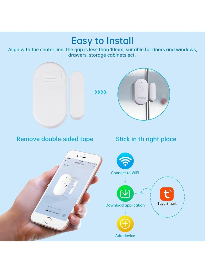 Excefore - WiFi Door Window Alarm Sensor with Magnetic Sensor, Wireless Door Window Contact Opening Security Alarm Compatible with Alexa Google Home, Tuya App Pushes Notification to Mobile Phone, No siren - Image 1