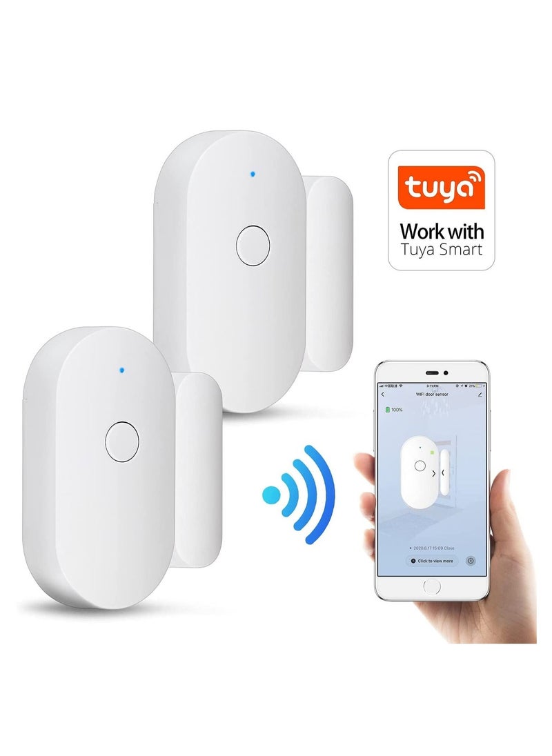 Excefore - WiFi Door Window Alarm Sensor with Magnetic Sensor, Wireless Door Window Contact Opening Security Alarm Compatible with Alexa Google Home, Tuya App Pushes Notification to Mobile Phone, No siren - Image 1