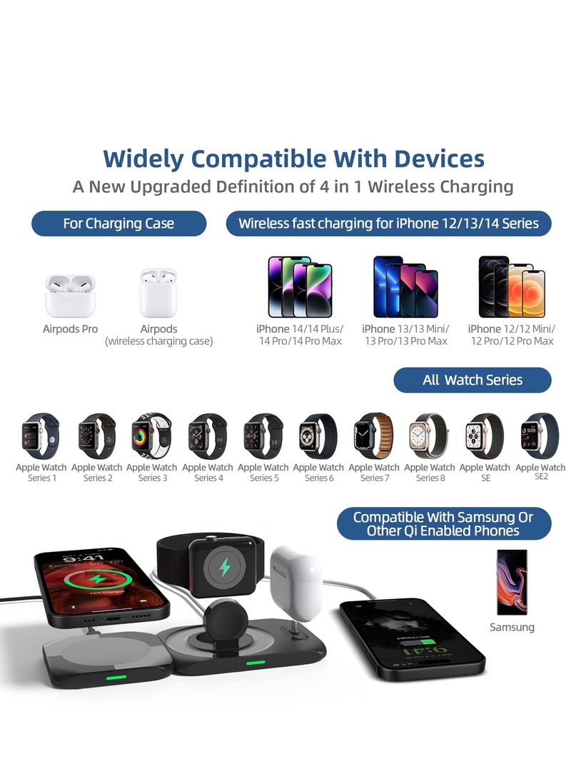 general Magnetic Charging Station 4 in 1 Mag Safe Charging Station for iPhone 14/13/12 Pro Max/Pro/Mini Fast Charge Pad Compatible for Apple Watch Ultra/8/7/SE2/Airpods 1 2/ Pro1 2 Blcak - Image 2