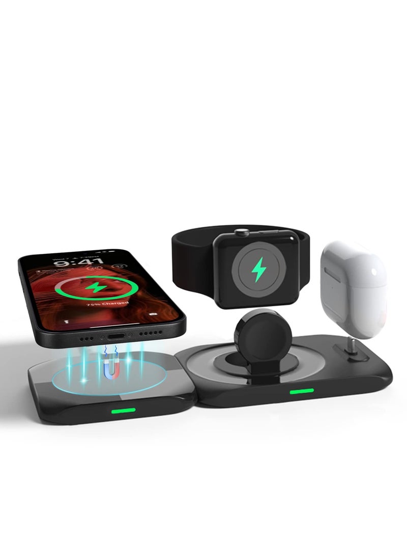 general Magnetic Charging Station 4 in 1 Mag Safe Charging Station for iPhone 14/13/12 Pro Max/Pro/Mini Fast Charge Pad Compatible for Apple Watch Ultra/8/7/SE2/Airpods 1 2/ Pro1 2 Blcak - Image 1