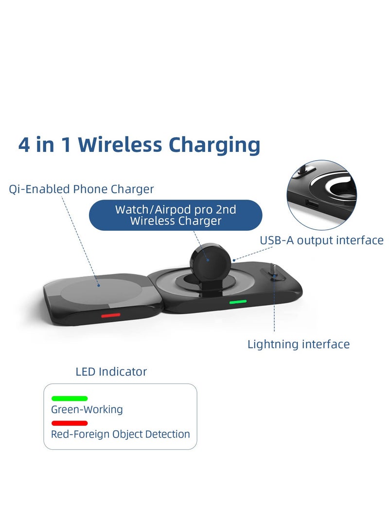 general Magnetic Charging Station 4 in 1 Mag Safe Charging Station for iPhone 14/13/12 Pro Max/Pro/Mini Fast Charge Pad Compatible for Apple Watch Ultra/8/7/SE2/Airpods 1 2/ Pro1 2 Blcak - Image 3