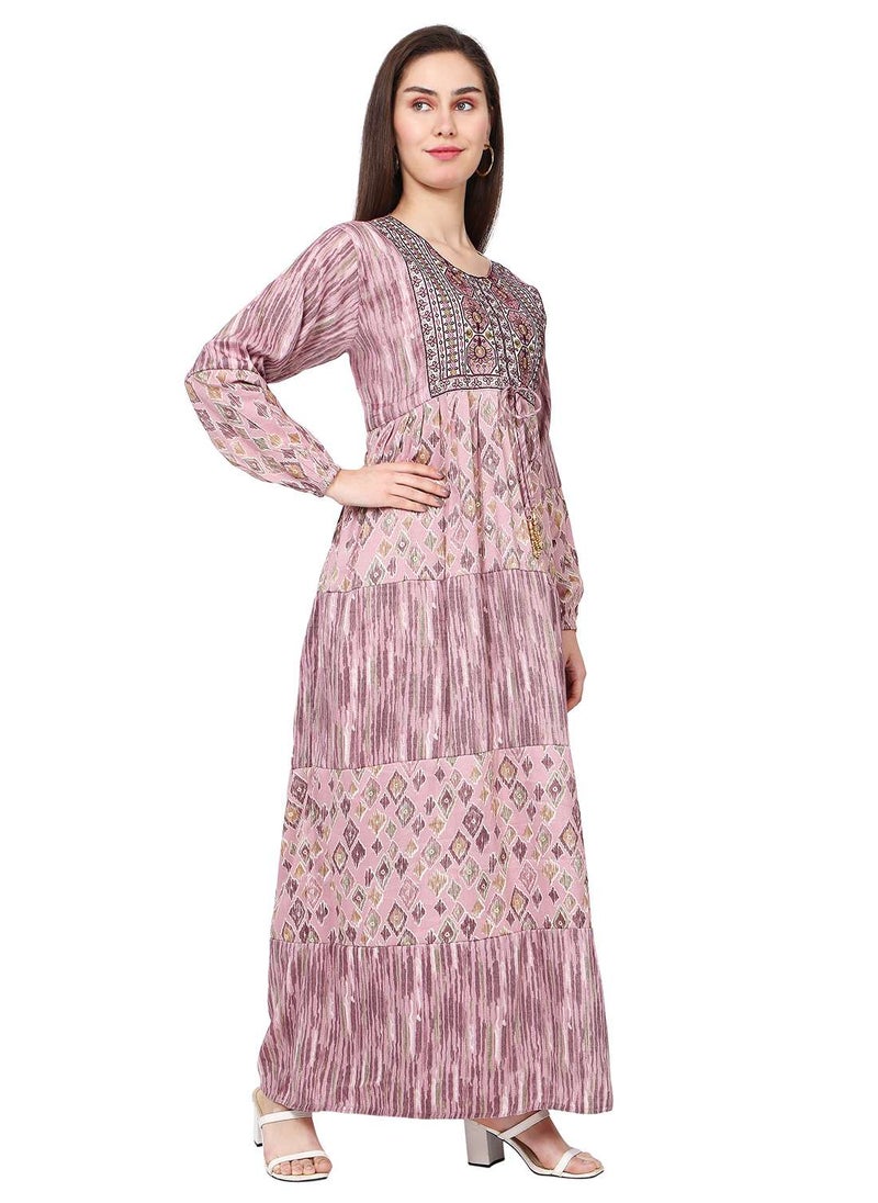 HANA & SARA - LONG VISCOSE EMBROIDERED PRINTED SIMPLE ELEGANT ARABIC KAFTAN JALABIYA DRESS - Image 1