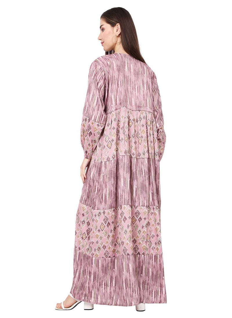 HANA & SARA - LONG VISCOSE EMBROIDERED PRINTED SIMPLE ELEGANT ARABIC KAFTAN JALABIYA DRESS - Image 1