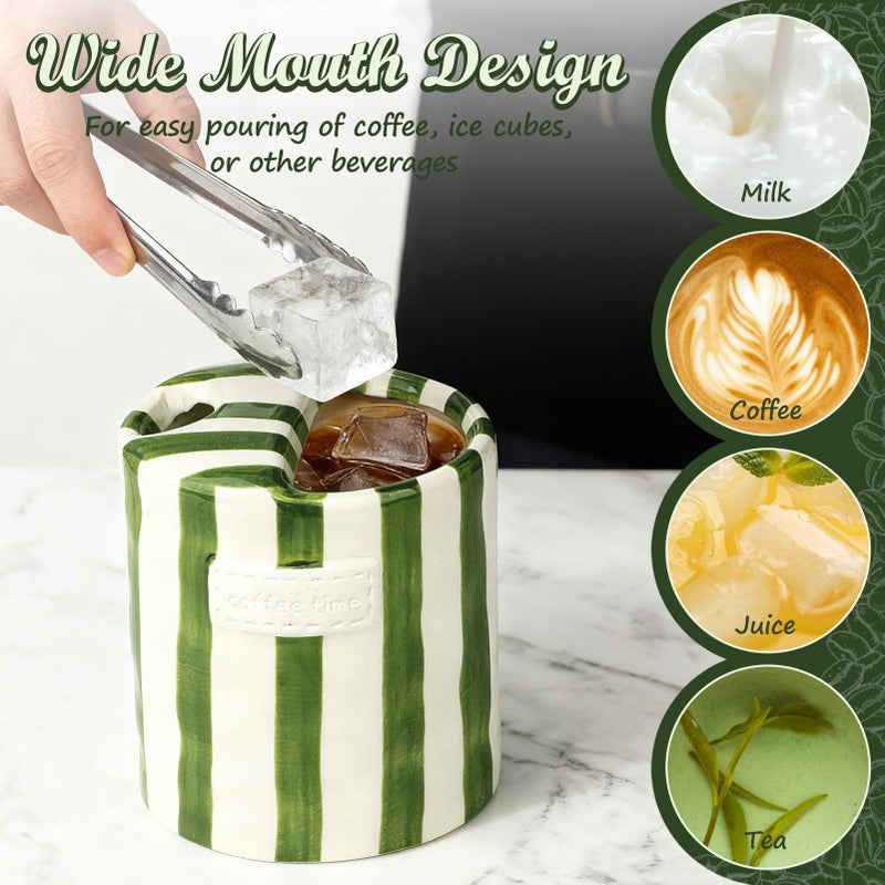 SUTENG Novelty Ceramic Coffee Mug Designed to Look Like a Gift Box, 10oz Retro Hand-Painted Ceramic Travel Mug, Green & White Striped Design, Microwave & Dishwasher Safe, Perfect Present for Coffee Lovers - Image 5