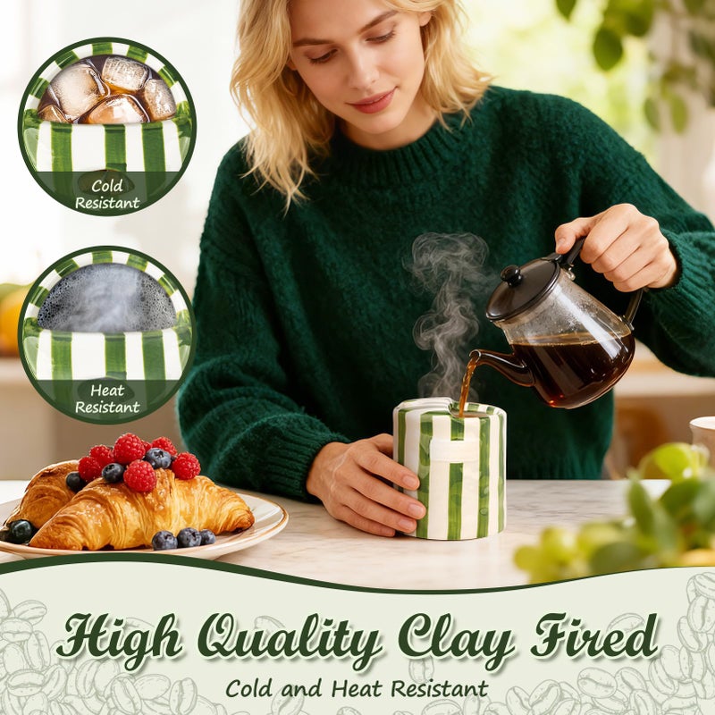 SUTENG Novelty Ceramic Coffee Mug Designed to Look Like a Gift Box, 10oz Retro Hand-Painted Ceramic Travel Mug, Green & White Striped Design, Microwave & Dishwasher Safe, Perfect Present for Coffee Lovers - Image 2