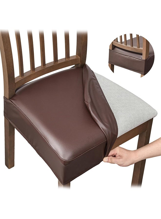 Waterproof Seat Covers for Dining Room Chairs Set of 2, Pu Leather Chair Seat Slipcovers Dining Chair Cover Removable Washable Chair Protctor Cover, Rear Covers (PU-Coffee) - Image 1