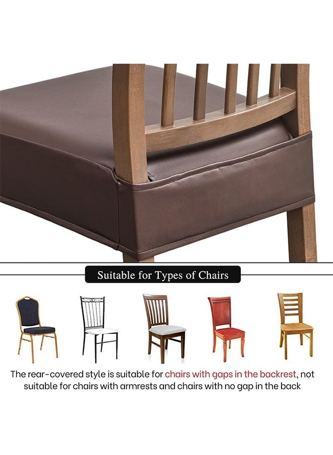 Waterproof Seat Covers for Dining Room Chairs Set of 2, Pu Leather Chair Seat Slipcovers Dining Chair Cover Removable Washable Chair Protctor Cover, Rear Covers (PU-Coffee) - Image 4