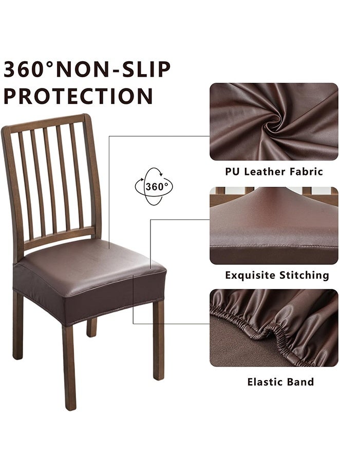 Waterproof Seat Covers for Dining Room Chairs Set of 2, Pu Leather Chair Seat Slipcovers Dining Chair Cover Removable Washable Chair Protctor Cover, Rear Covers (PU-Coffee) - Image 2