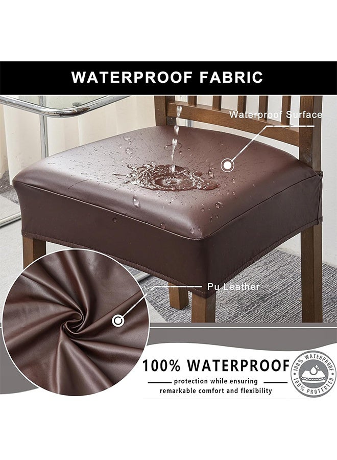 Waterproof Seat Covers for Dining Room Chairs Set of 2, Pu Leather Chair Seat Slipcovers Dining Chair Cover Removable Washable Chair Protctor Cover, Rear Covers (PU-Coffee) - Image 3