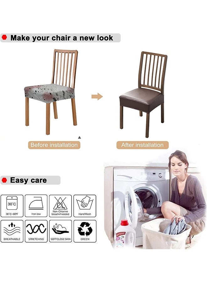 Waterproof Seat Covers for Dining Room Chairs Set of 2, Pu Leather Chair Seat Slipcovers Dining Chair Cover Removable Washable Chair Protctor Cover, Rear Covers (PU-Coffee) - Image 5