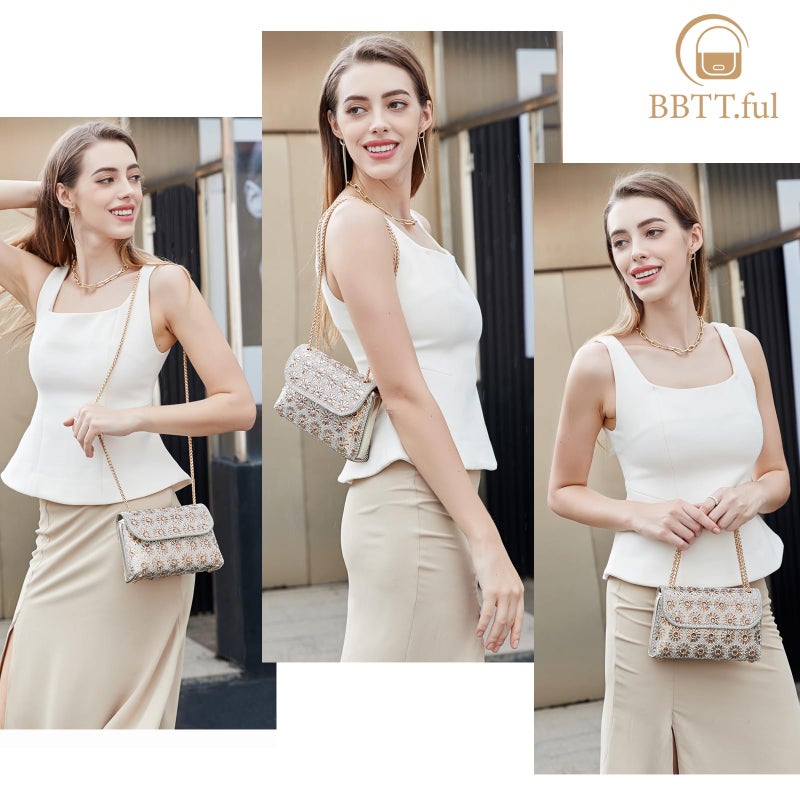 BBTT.ful Shoulder Bags Crossbody Bag Purses Handbags Crystals Rhinestone Evening Bag for Women Clutch Purse with Chain (champagne) - Image 2