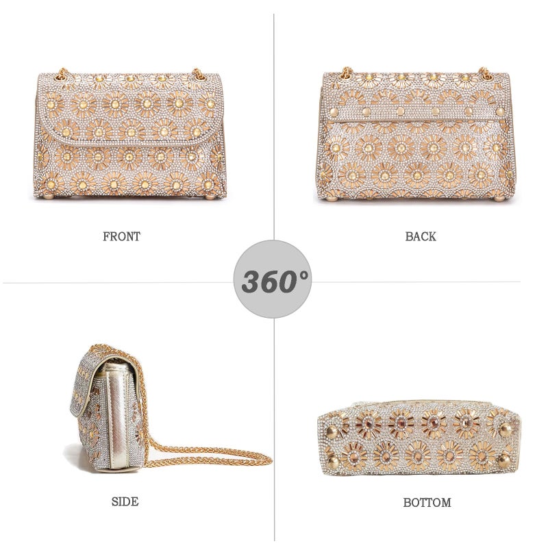 BBTT.ful Shoulder Bags Crossbody Bag Purses Handbags Crystals Rhinestone Evening Bag for Women Clutch Purse with Chain (champagne) - Image 3