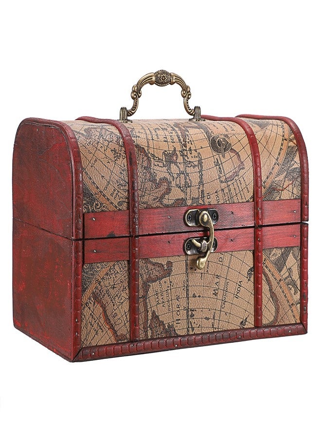 ELLDOO Vintage Treasure Chest Box, Pirate Keepsakes Box for Kids Gifts, Wooden Treasure Storage Box Map Pattern Decorative Box for Jewelry Pearl Trinkets, Large - Image 1