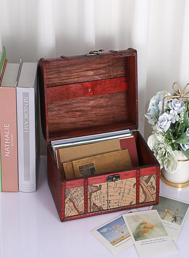 ELLDOO Vintage Treasure Chest Box, Pirate Keepsakes Box for Kids Gifts, Wooden Treasure Storage Box Map Pattern Decorative Box for Jewelry Pearl Trinkets, Large - Image 5