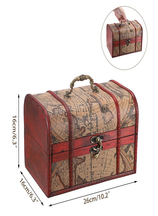 ELLDOO Vintage Treasure Chest Box, Pirate Keepsakes Box for Kids Gifts, Wooden Treasure Storage Box Map Pattern Decorative Box for Jewelry Pearl Trinkets, Large - Image 2