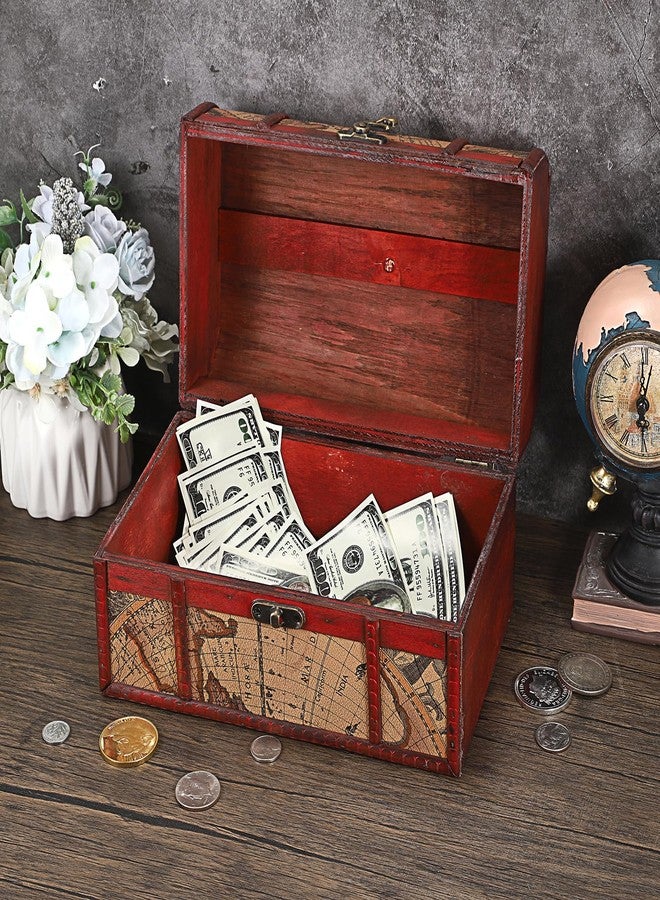 ELLDOO Vintage Treasure Chest Box, Pirate Keepsakes Box for Kids Gifts, Wooden Treasure Storage Box Map Pattern Decorative Box for Jewelry Pearl Trinkets, Large - Image 4
