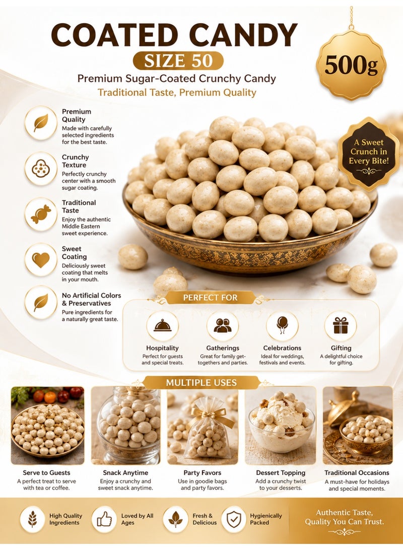 Palestinian Coated Candy Size 50 – Premium Sugar-Coated Crunchy Candy Size 50 – Traditional Crunchy Candy – Premium Middle Eastern Sweet Snack – 500gSugar Coated Crunchy Candy – Premium Middle Eastern Sweet Snack – Ideal for Hospitality, Gatherings and Special Occasions – 500g - Image 4