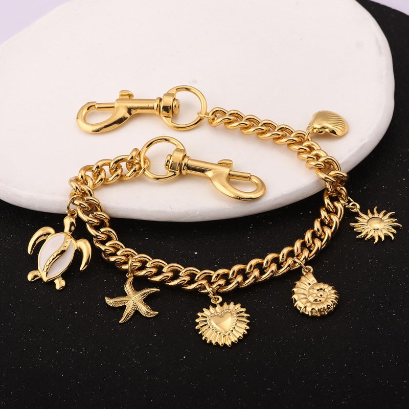SORGERLY Beach Bag Purse Charm Chain - Gold Seashell Starfish Turtle Conch Key Chain Accessories - Cute Summer Keychain Gifts for Women (Gold beach charm) - Image 4