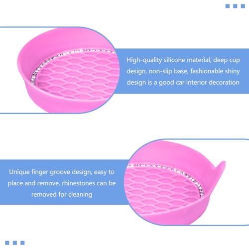NYTKL 2 PCS Bling Car Cup Coaster, Crystal Rhinestone Cup Holder Insert for Car Interior Decoration, Non Slip Shockproof Silicon Sparkly Drink Met Universal for Most Vehicles (Pink) - Image 3