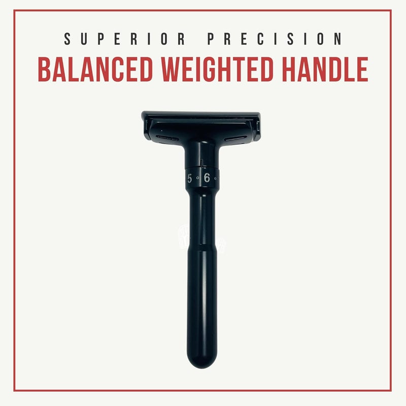 GBS Double Edge Safety Razor  Premium Black Steel Shaving Razor with Weighted Handle Leather Travel Case  10 DE Blades  Smooth Close and Comfortable Shave for Men - Image 4