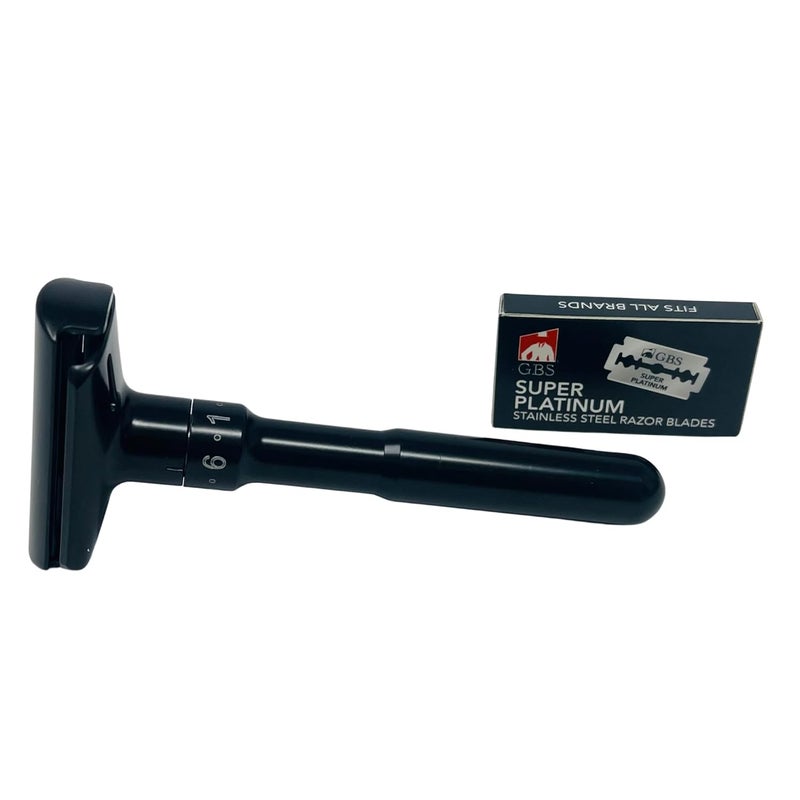 GBS Double Edge Safety Razor  Premium Black Steel Shaving Razor with Weighted Handle Leather Travel Case  10 DE Blades  Smooth Close and Comfortable Shave for Men - Image 2