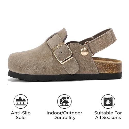Project Cloud Clogs for Kids - Genuine Leather Kids Clogs with Cork Footbed Arch Support - Non-Slip Slippers & Sandals for Boys & Girls (BentonKids, TAUP, 5) - Image 3