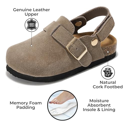 Project Cloud Clogs for Kids - Genuine Leather Kids Clogs with Cork Footbed Arch Support - Non-Slip Slippers & Sandals for Boys & Girls (BentonKids, TAUP, 5) - Image 2