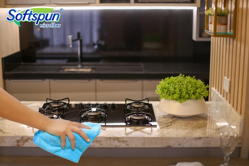 SOFTSPUN Microfiber Cleaning Cloths, 4pcs 40x40cms 220 GSM Sky Blue! Highly Absorbent, Lint and Streak Free, Multi -Purpose Wash Cloth for Kitchen, Car, Window, Stainless Steel, Silverware.… - Image 3