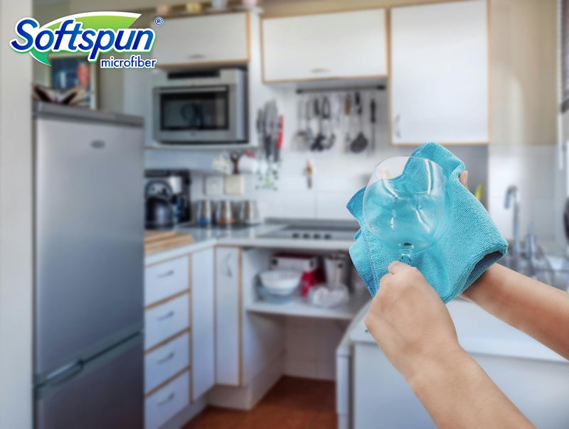 SOFTSPUN Microfiber Cleaning Cloths, 4pcs 40x40cms 220 GSM Sky Blue! Highly Absorbent, Lint and Streak Free, Multi -Purpose Wash Cloth for Kitchen, Car, Window, Stainless Steel, Silverware.… - Image 4