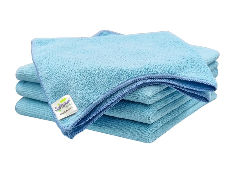 SOFTSPUN Microfiber Cleaning Cloths, 4pcs 40x40cms 220 GSM Sky Blue! Highly Absorbent, Lint and Streak Free, Multi -Purpose Wash Cloth for Kitchen, Car, Window, Stainless Steel, Silverware.… - Image 1