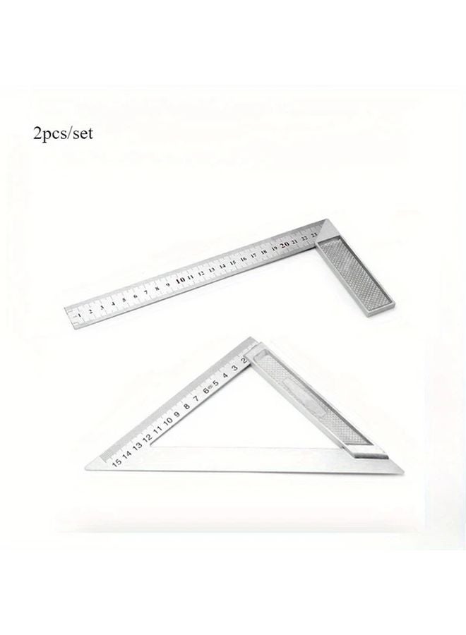 2pcs Stainless Steel Angle Square Ruler Set with Aluminum Handle for Woodworking Carpentry Metalworking - Image 2
