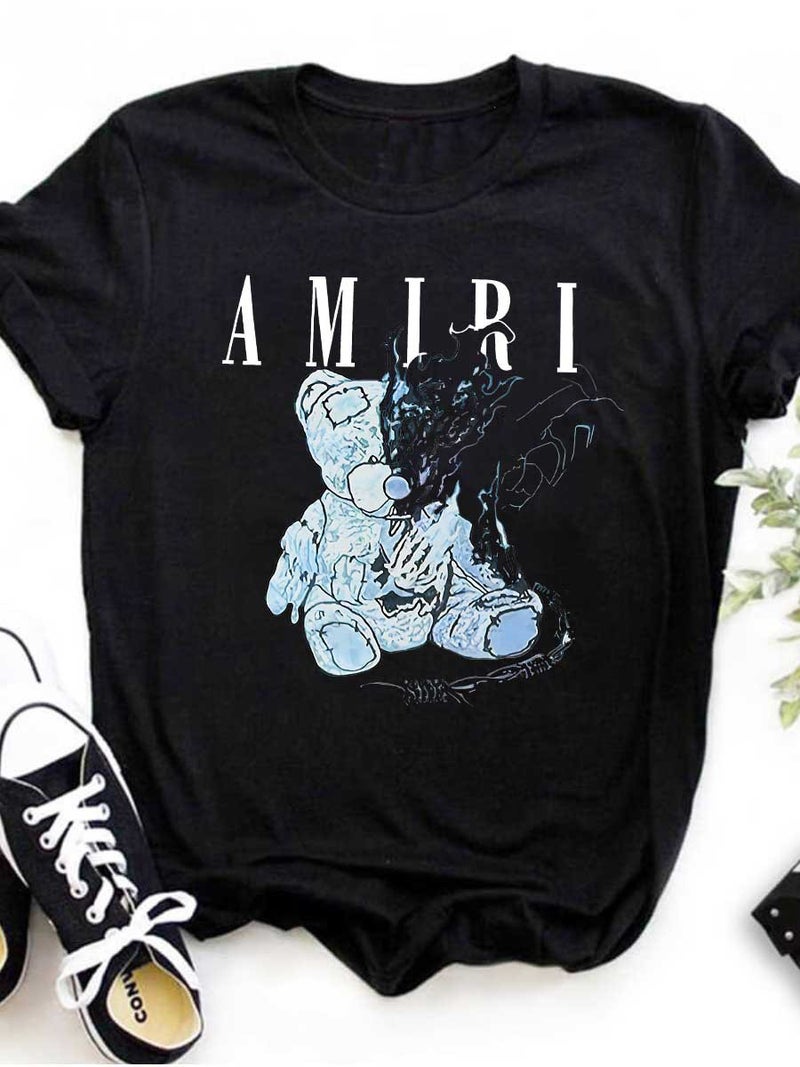 Amiri Letter Print Cotton Tee Unisex Oversized Hip-hop White  - Image 4