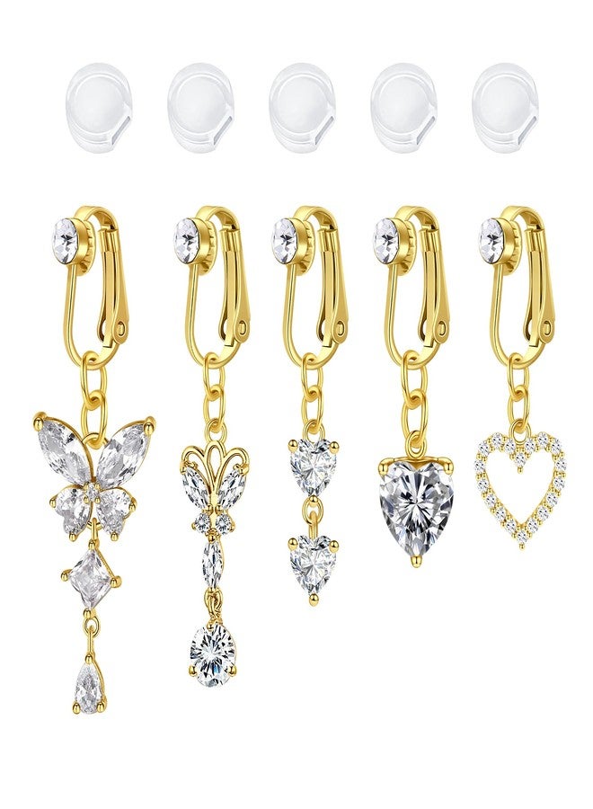 VCMART Fake Belly Piercing Fake Belly Button Piercing Clip on Belly Button Rings Surgical Stainless Steel Gold Non Piercing Faux Fake Belly Ring for Women Butterfly Heart Dangle