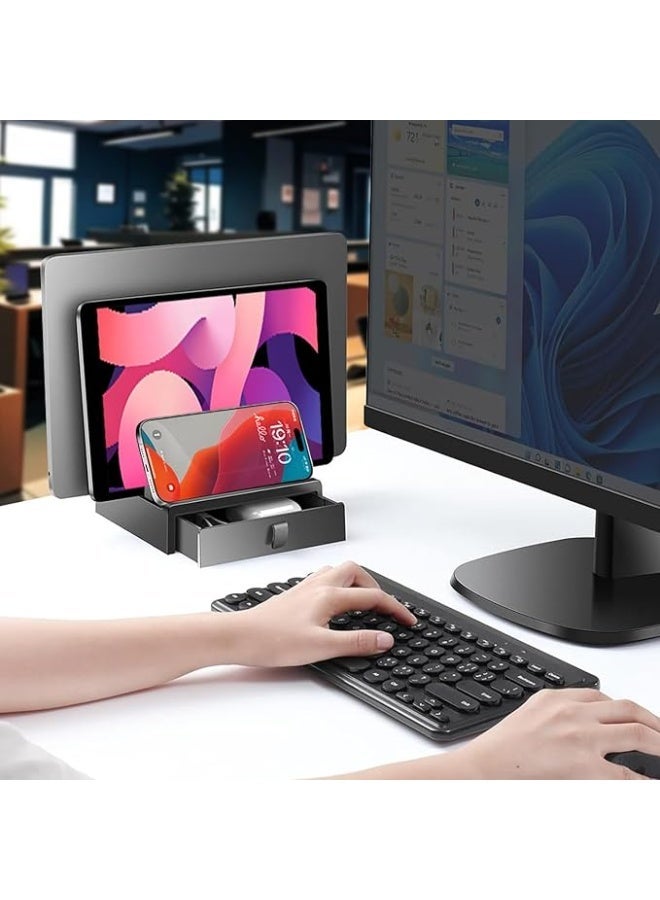 حامل لابتوب عمودي مع درج، حامل لاب توب بلاستيكي بفتحات مزدوجة بتصميم 4 في 1 موفر للمساحة، حامل لابتوب قابل للتعديل للمكتب، يدعم ماك بوك وكروم بوك وسيرفس وديل - Image 4