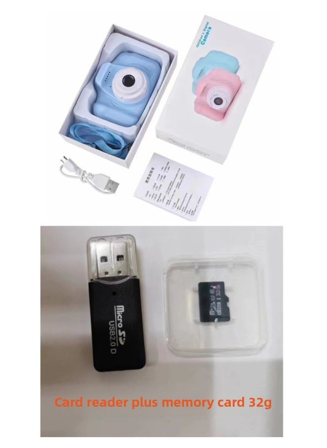 Cartoon Children's Camera Smart Mini Digital Photography X2 Kids Camera Birthday Gift Compact Digital Lcd Screen-Color:Blue List +32GB + Card Reader  - Image 1