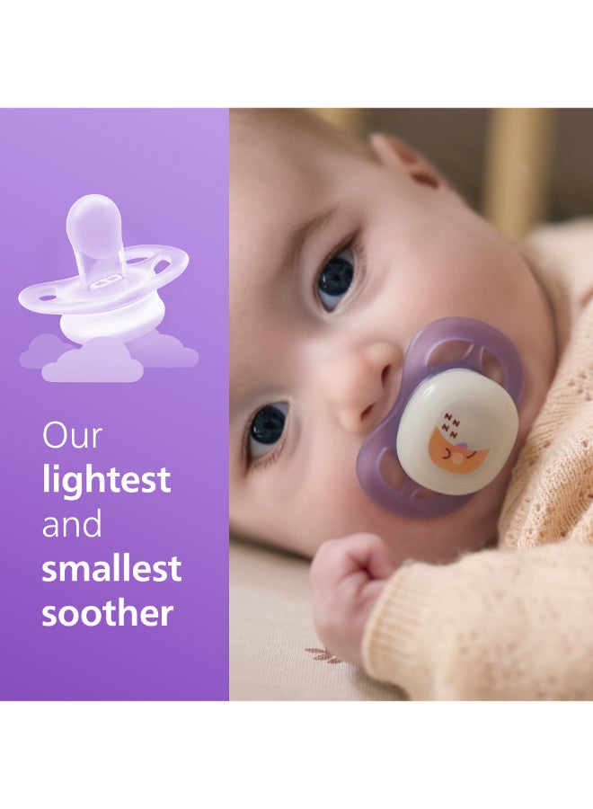 Philips Avent Ultra Start Nighttime Soothers, Orthodontic Dummies Designed for Newborns, Glow in The Dark, Silicone Symmetrical Teat, BPA Free, with Sterilising/Carrying Case, 2 Pack - Image 2