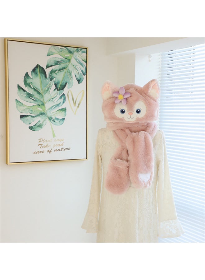 Cartoon Cute Bear Mei Mei Little Fox Star Kabi Scarf Hat Winter Warm Gloves Hat For Girls-Color:Kabi.  - Image 3