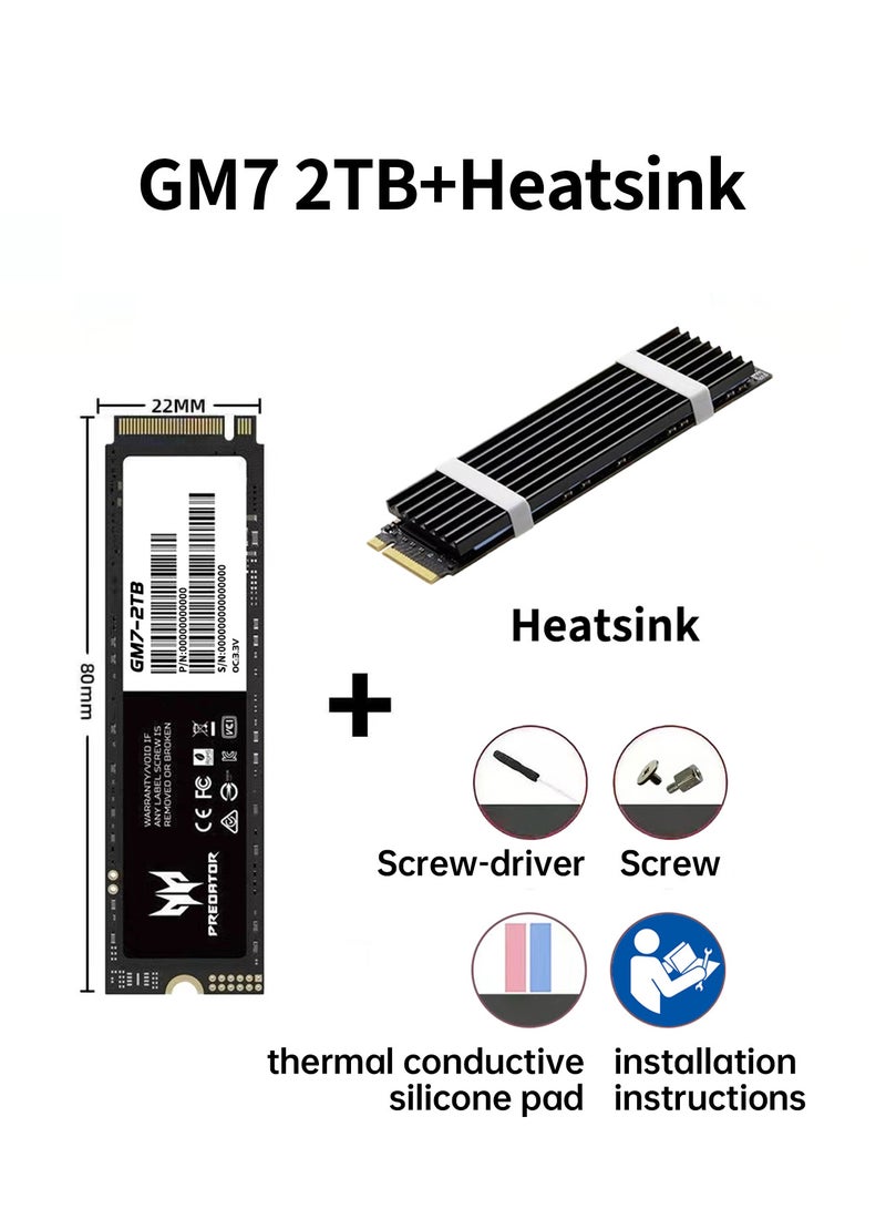 Predator 2TB 7200MB/s SSD PCIe NVMe Gen4 M.2 2280, Internal Solid State Drives, Compatible with PS5, Desktop computer, Laptop, Including Heatsink, Disassembly Tools and Installation Instructions - Image 2