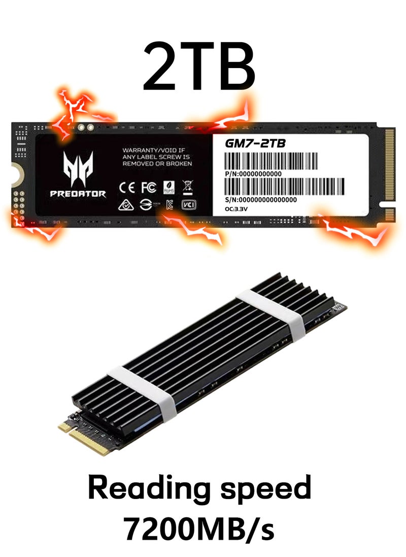 Predator - 2TB 7200MB/s SSD PCIe NVMe Gen4 M.2 2280, Internal Solid State Drives, Compatible with PS5, Desktop computer, Laptop, Including Heatsink, Disassembly Tools and Installation Instructions - Image 1