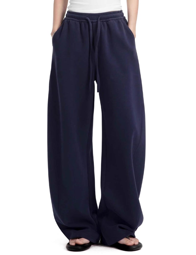 FACDIBY Women's Fleece Lined Barrel Sweatpants Baggy Casual Wide Leg Pants Drawstring Athletic High Waisted Lounge Sweats with Pockets Navy Blue M - Image 1