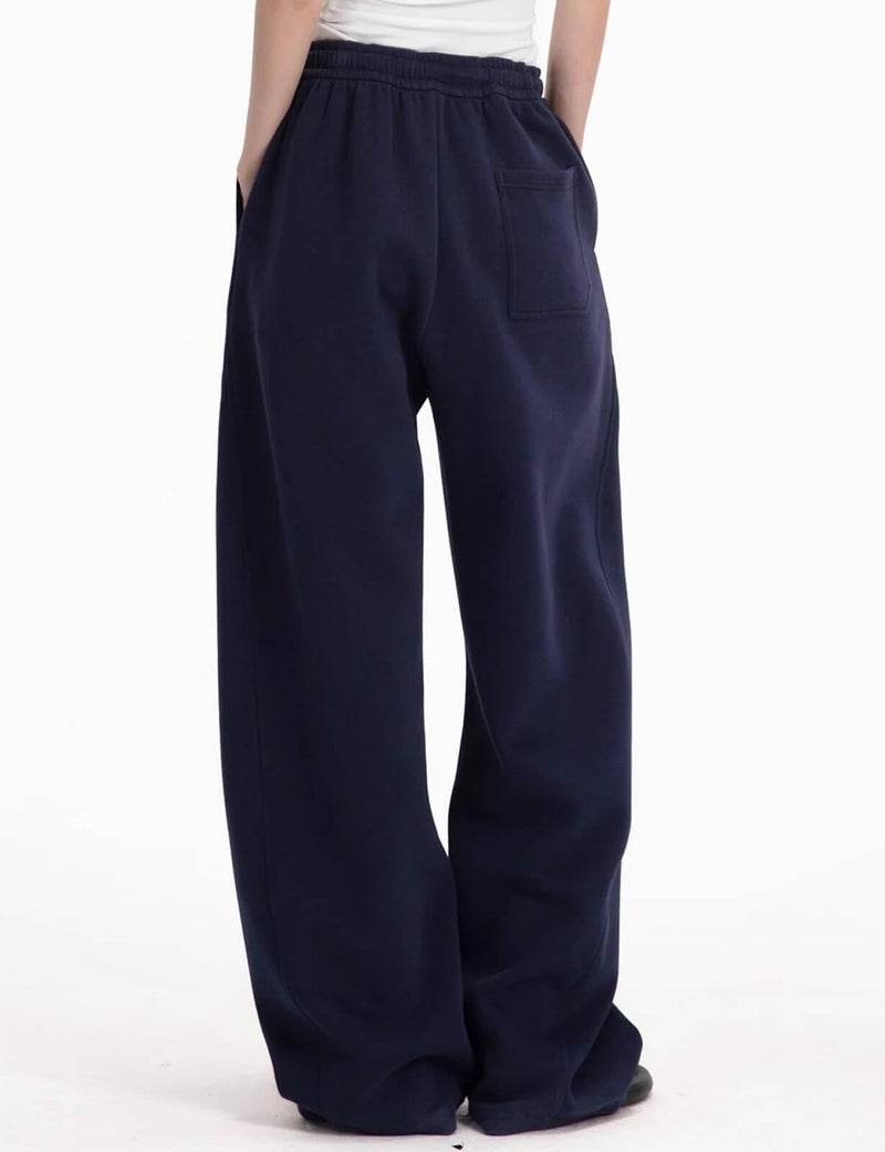 FACDIBY Women's Fleece Lined Barrel Sweatpants Baggy Casual Wide Leg Pants Drawstring Athletic High Waisted Lounge Sweats with Pockets Navy Blue M - Image 2