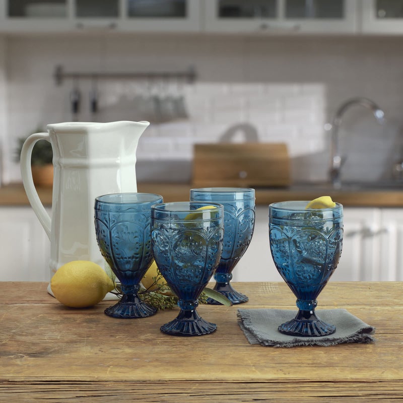 Fitz & Floyd Fitz and Floyd Trestle Glassware Ornate Goblets, 4 Count (Pack of 1), Indigo - Image 3
