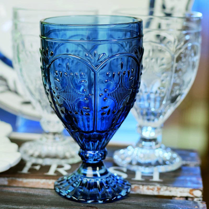 Fitz & Floyd Fitz and Floyd Trestle Glassware Ornate Goblets, 4 Count (Pack of 1), Indigo - Image 4